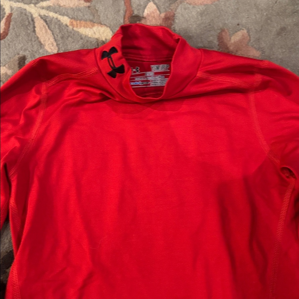 Under Armour Red ColdGear Fitted Mock Neck Top - Picture 3 of 11